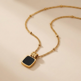 Gold Black Onyx Pendant Necklace