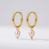 Gold Pink Pearl Hoop Earrings