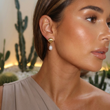 Gold Shell Pearl Drop Earrings