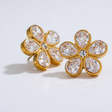 Gold Crystal Flower Stud Earrings