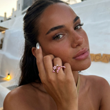 Pink Crystal Flower Open Ring