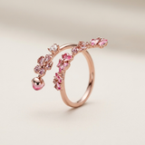 Pink Crystal Flower Open Ring