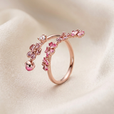Pink Crystal Flower Open Ring