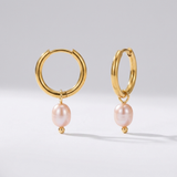 Gold Pink Pearl Hoop Earrings