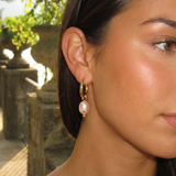 Gold Pink Pearl Hoop Earrings