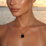 Gold Black Onyx Pendant Necklace