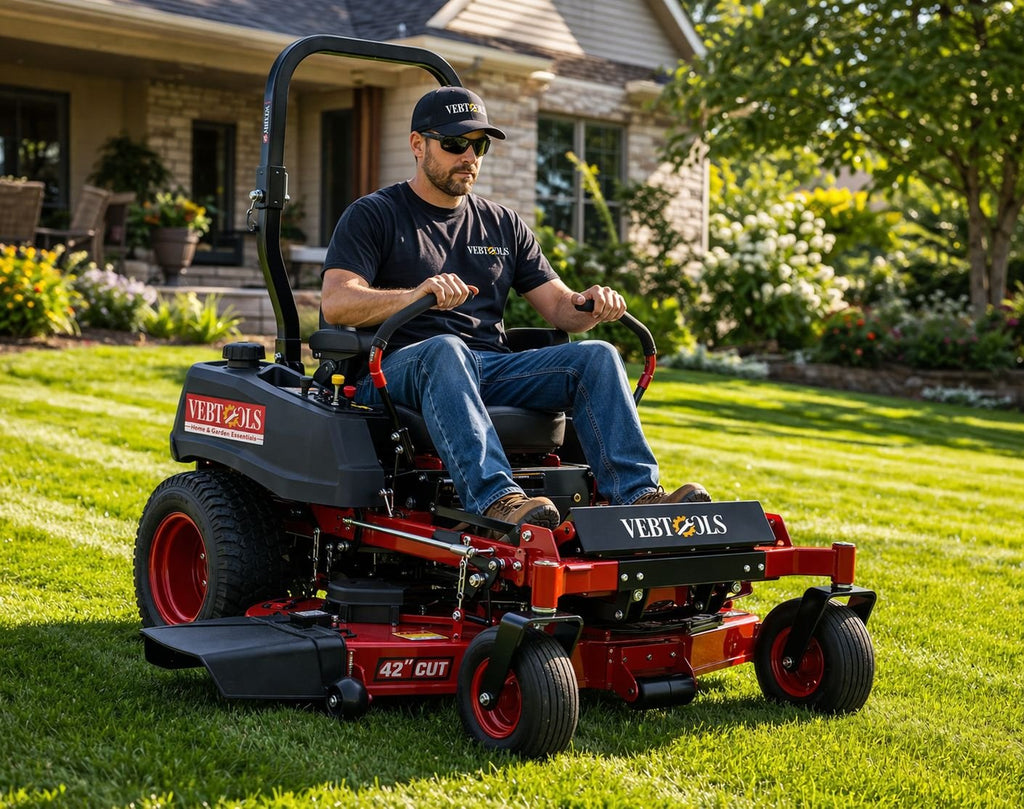 VebTools 46 in. 22 HP Gas Riding Lawn Mower with Briggs & Stratton Engine, 7-Speed Transmission & Dual Blade Cutting Deck — Ideal for Yards Up to 2 Acres