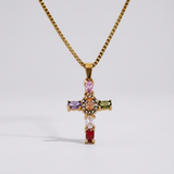 Gold Crystal Cross Necklace