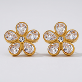 Gold Crystal Flower Stud Earrings