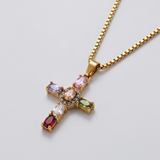 Gold Crystal Cross Necklace