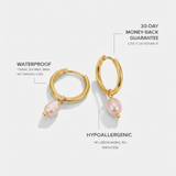 Gold Pink Pearl Hoop Earrings