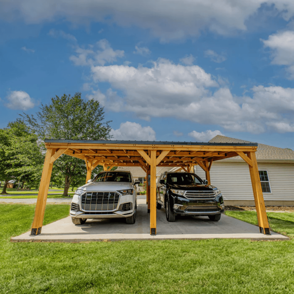 Backyard Discovery Kingsport 20′ x 20′ Cedar Wood Carport with Steel Roof