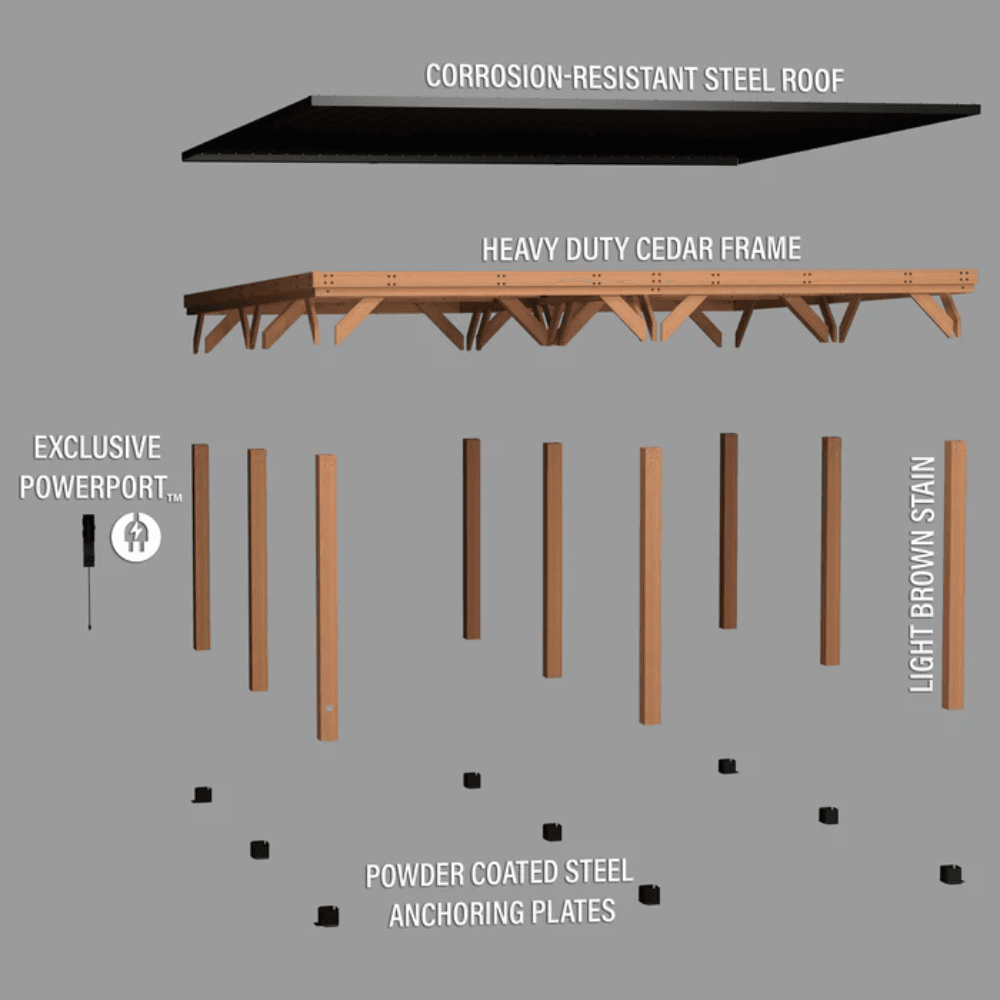 Backyard Discovery Kingsport 20′ x 20′ Cedar Wood Carport with Steel Roof