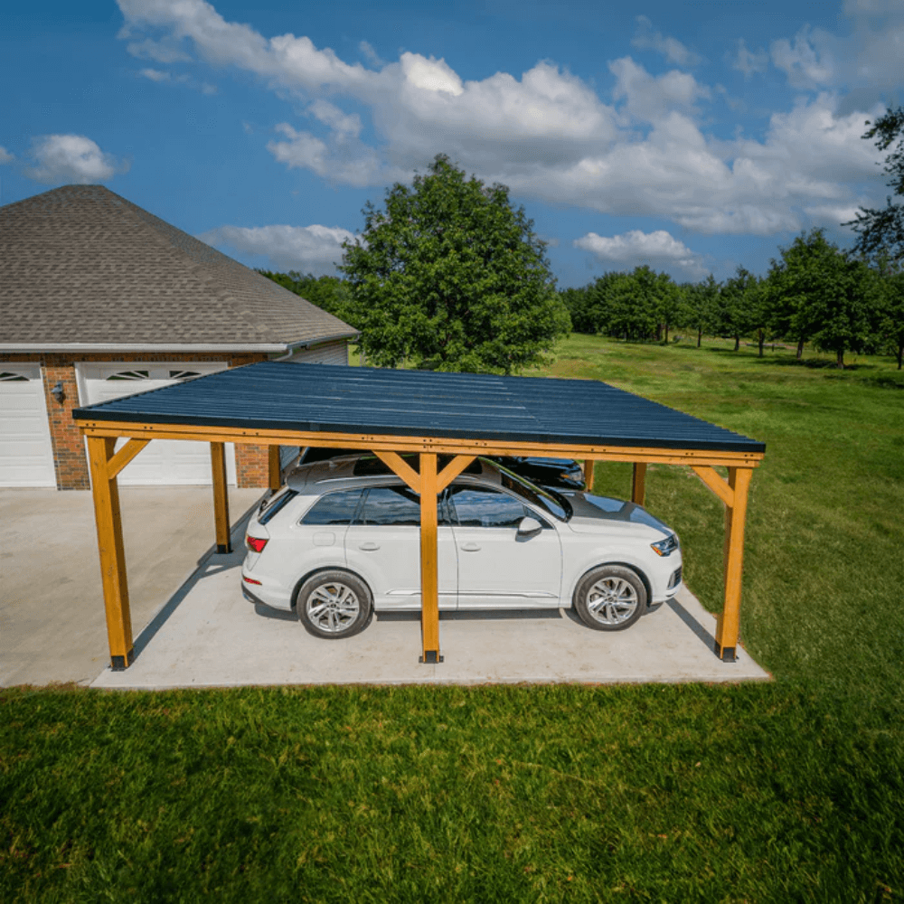 Backyard Discovery Kingsport 20′ x 20′ Cedar Wood Carport with Steel Roof