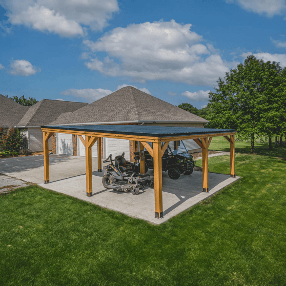 Backyard Discovery Kingsport 20′ x 20′ Cedar Wood Carport with Steel Roof