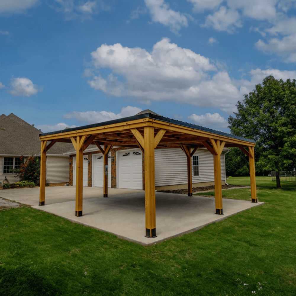 Backyard Discovery Kingsport 20′ x 20′ Cedar Wood Carport with Steel Roof