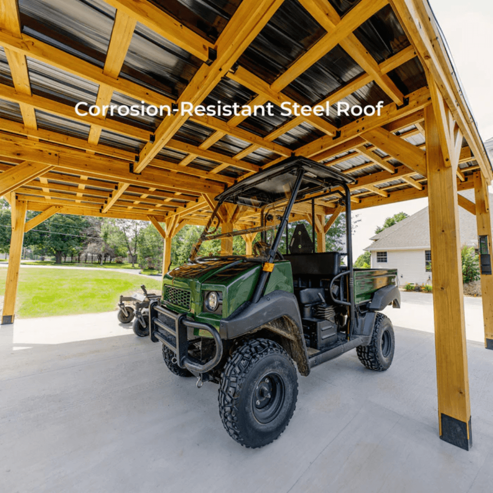 Backyard Discovery Kingsport 20′ x 20′ Cedar Wood Carport with Steel Roof