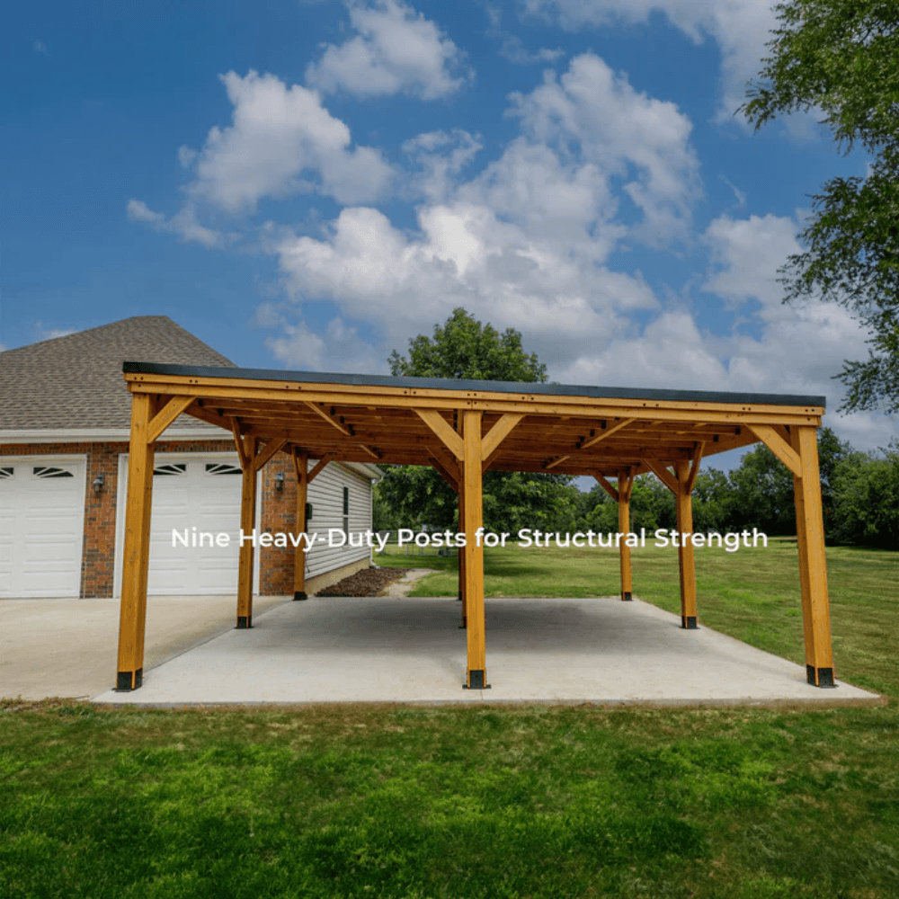 Backyard Discovery Kingsport 20′ x 20′ Cedar Wood Carport with Steel Roof