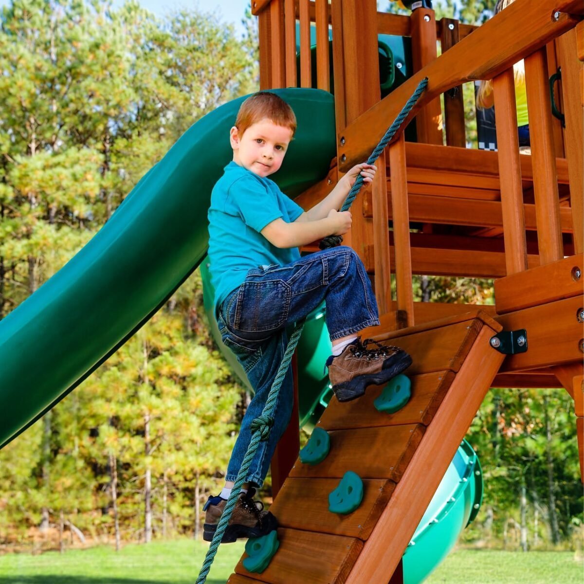 Gorilla Playsets Empire Extreme Wooden Swing Set with Monkey Bars, Clatter Bridge, Tower, and 3 Slides