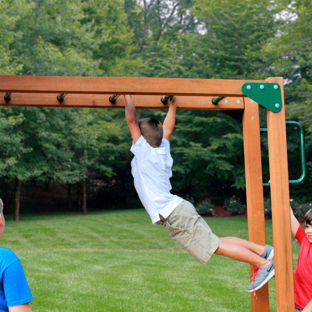 Gorilla Playsets Empire Extreme Wooden Swing Set with Monkey Bars, Clatter Bridge, Tower, and 3 Slides