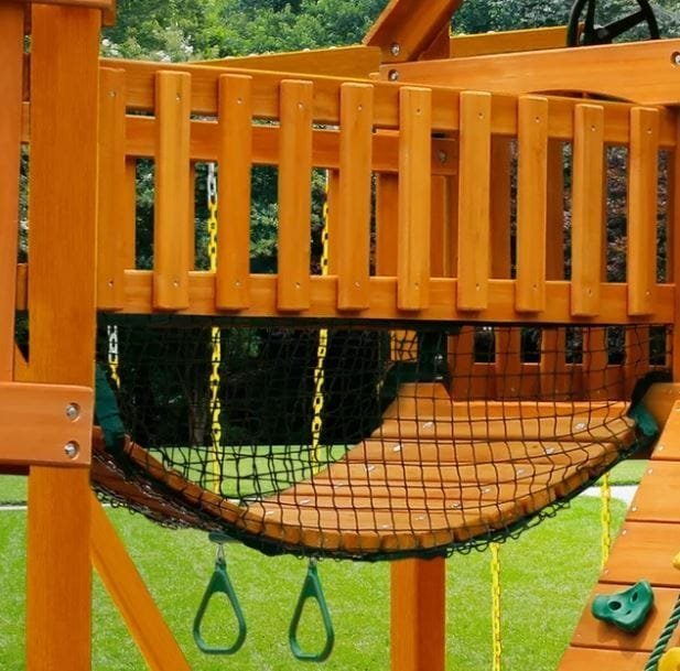 Gorilla Playsets Mountaineer Treehouse Wooden Swing Set with Tube Slide, Rope Ladder, and Sandbox