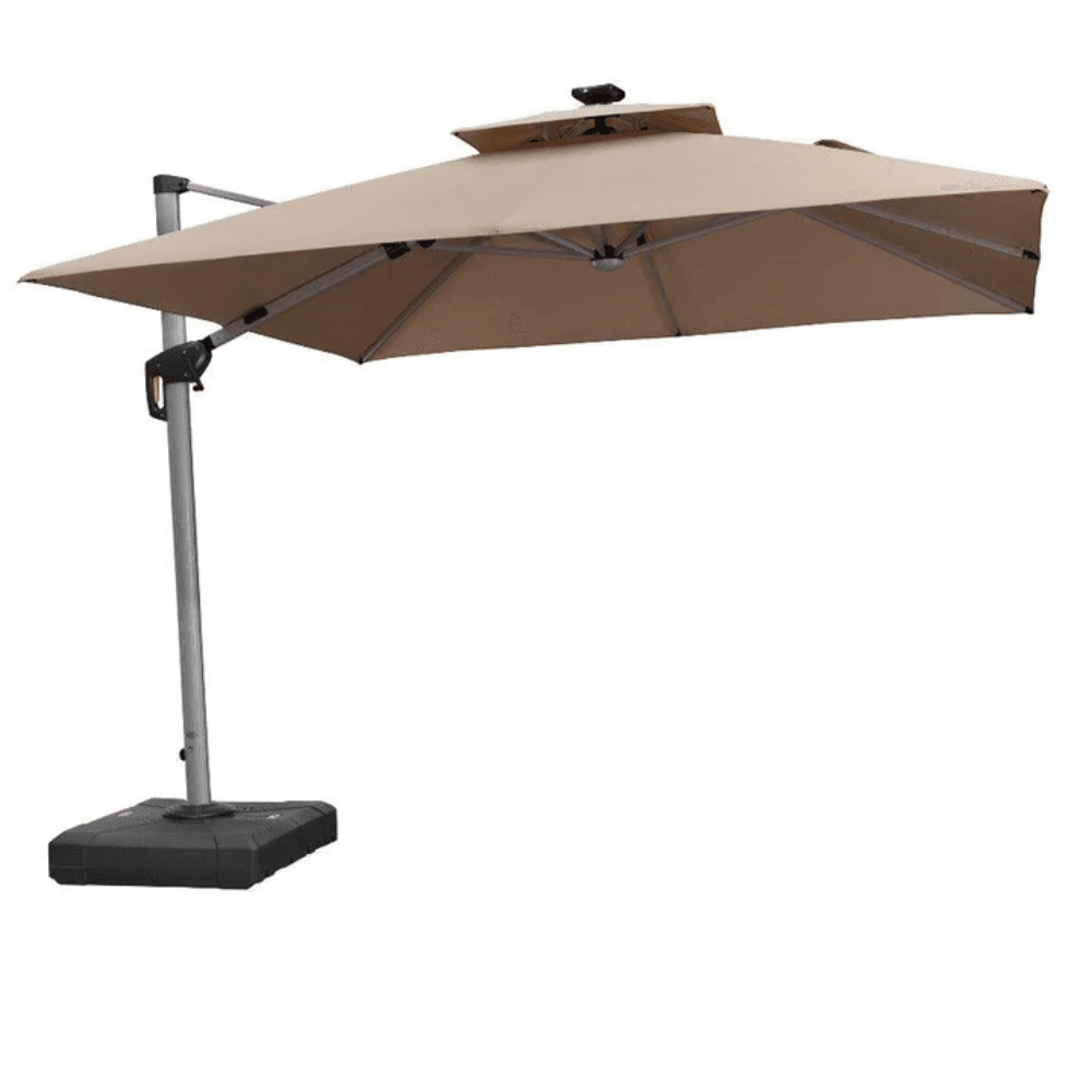 PURPLE LEAF Double Top Deluxe Solar Powered LED Square Patio Umbrella