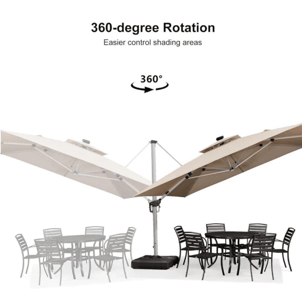 PURPLE LEAF Double Top Deluxe Solar Powered LED Square Patio Umbrella
