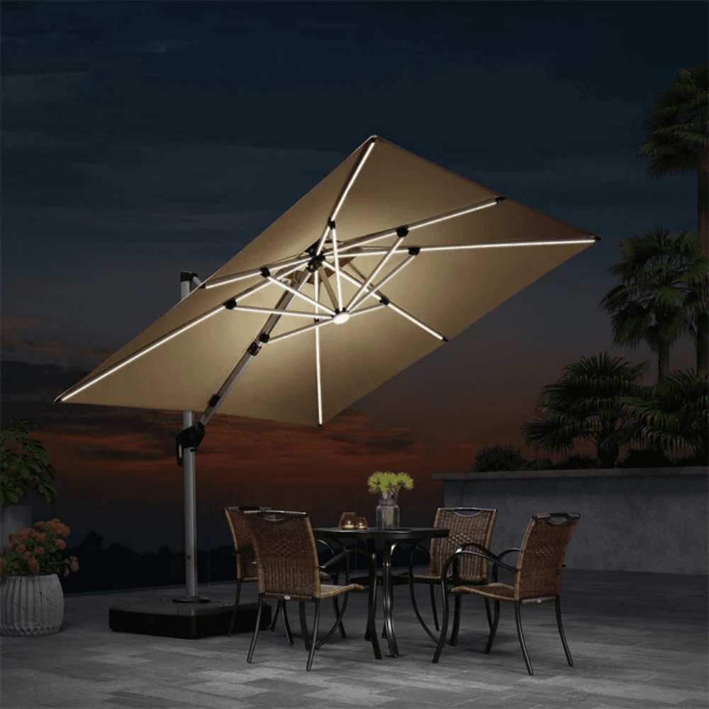 PURPLE LEAF Double Top Deluxe Solar Powered LED Square Patio Umbrella