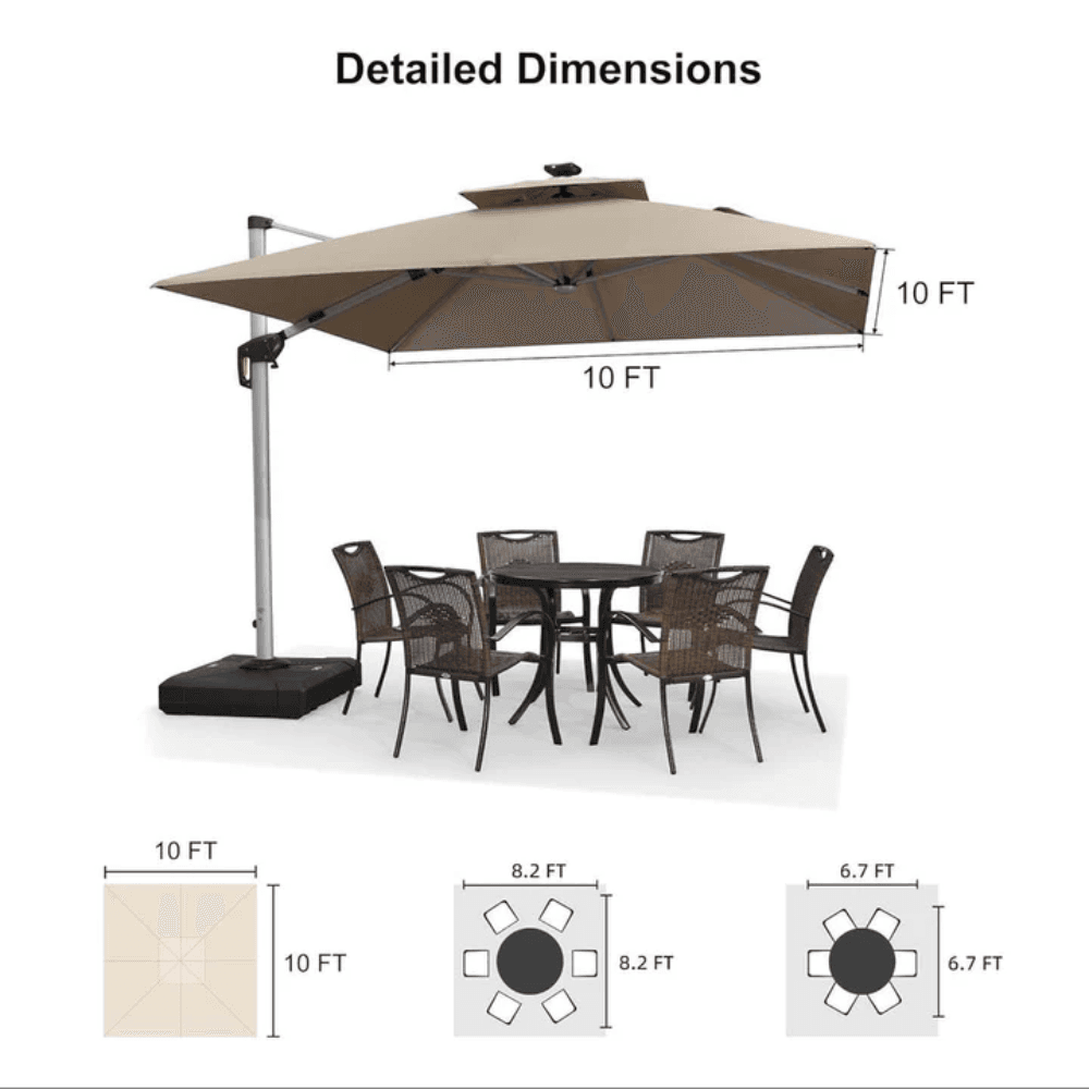 PURPLE LEAF Double Top Deluxe Solar Powered LED Square Patio Umbrella
