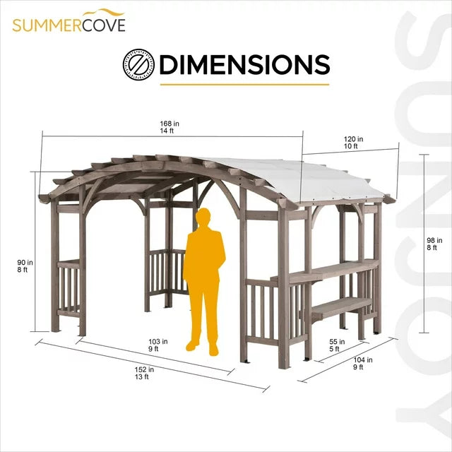 Sunjoy Bellucci 10 x 14 ft. Light Grey Outdoor Cedar Wood Framed Arched Pergola