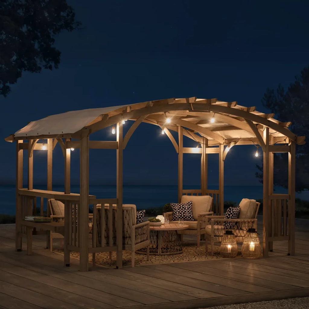 Sunjoy Bellucci 10 x 14 ft. Light Grey Outdoor Cedar Wood Framed Arched Pergola