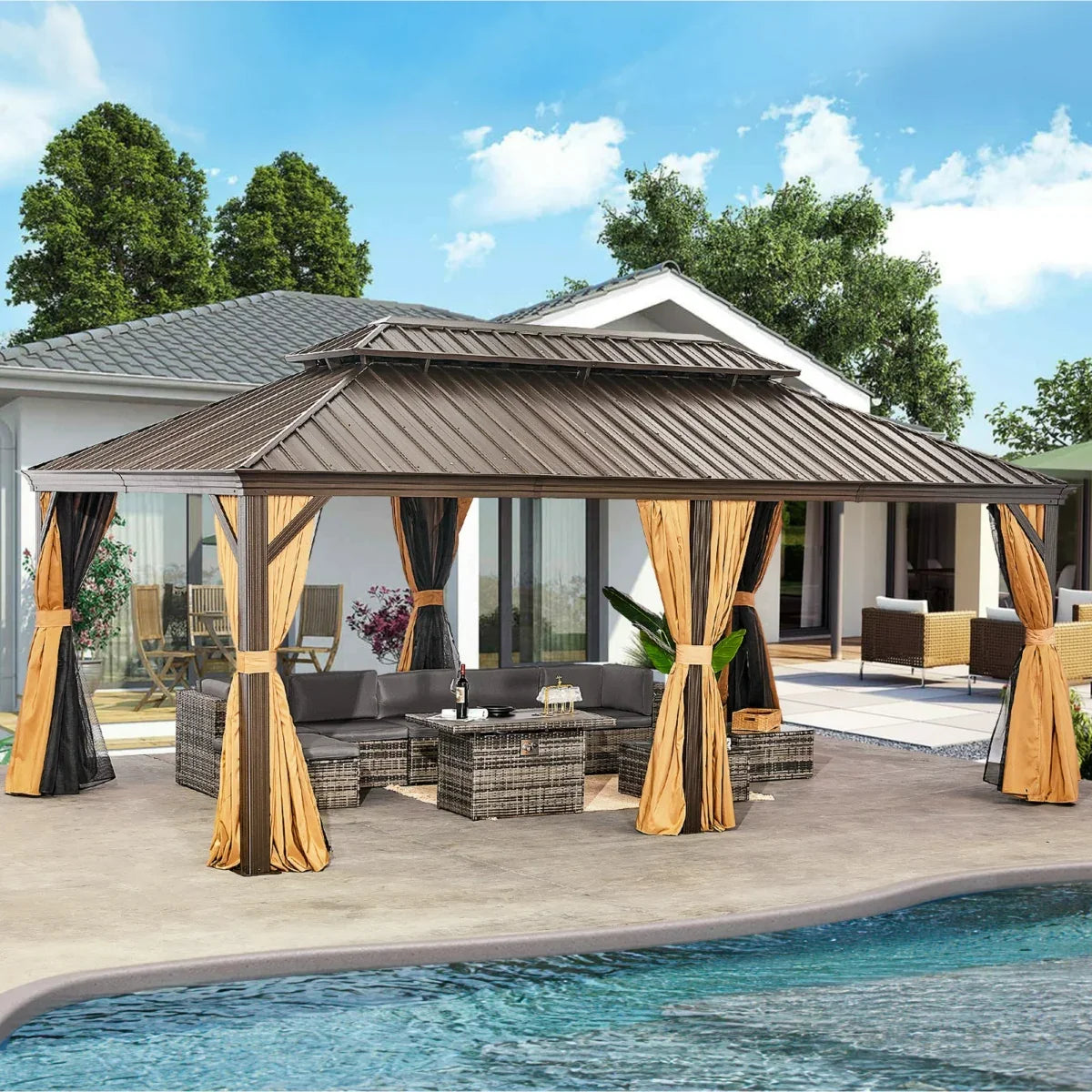 Sunmthink 12×20 ft Hardtop Gazebo with Double Roof