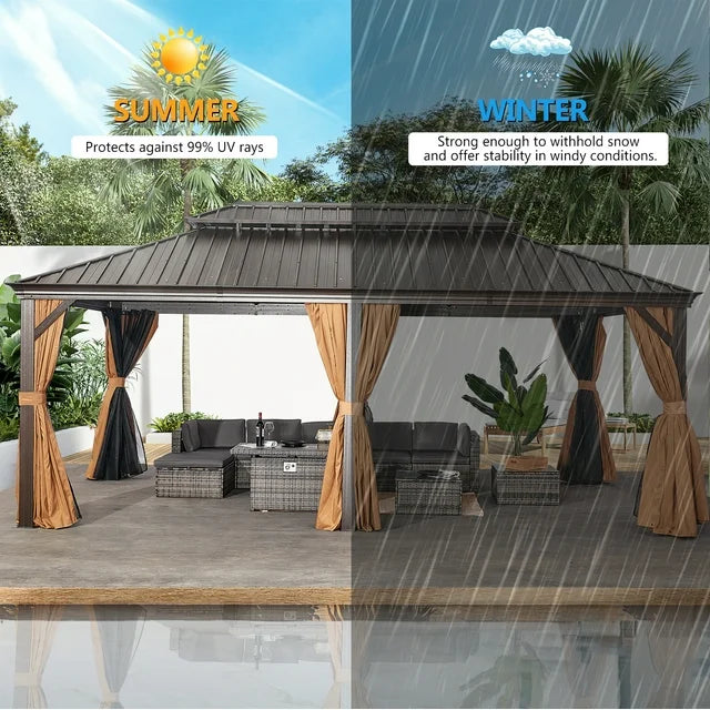 Sunmthink 12×20 ft Hardtop Gazebo with Double Roof