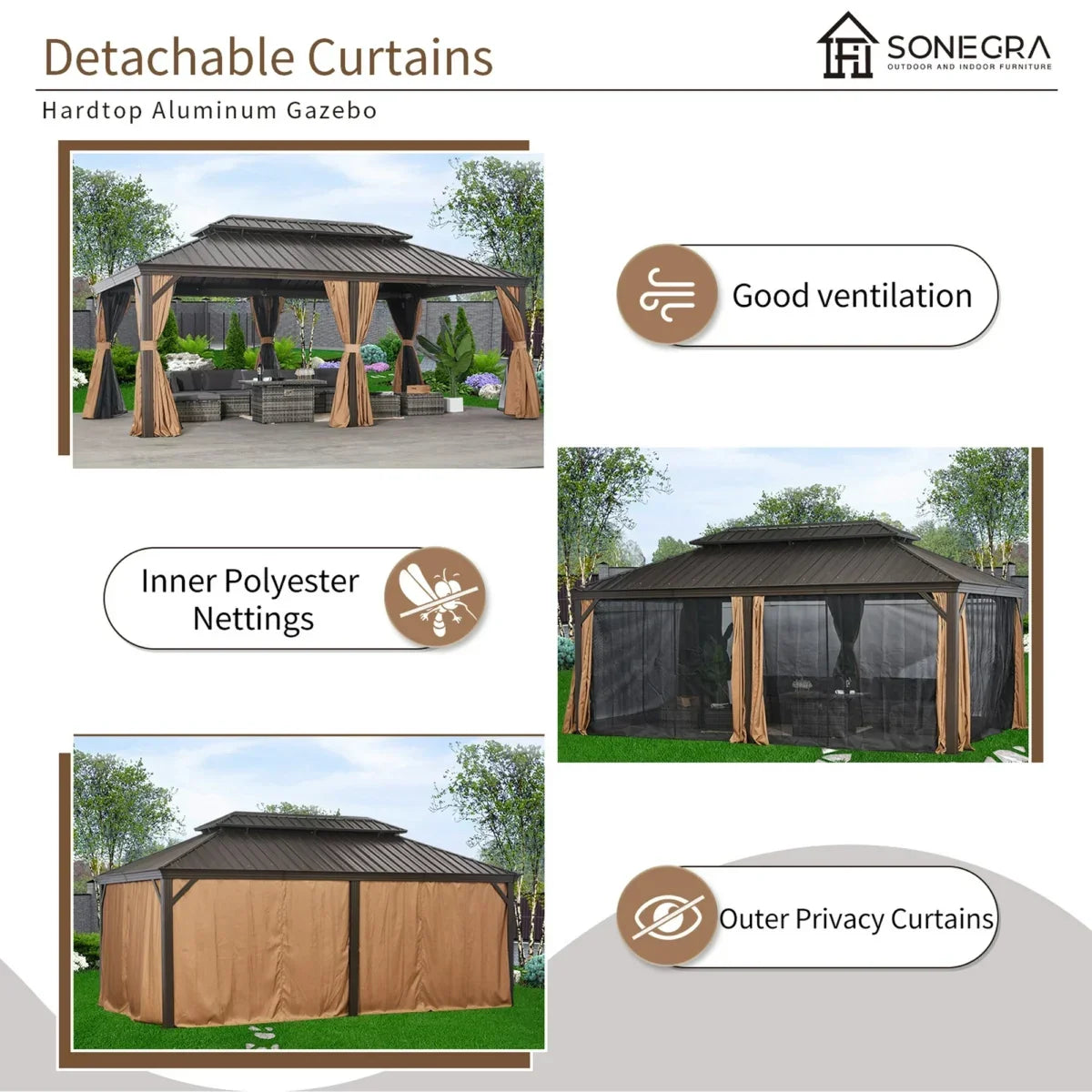 Sunmthink 12×20 ft Hardtop Gazebo with Double Roof