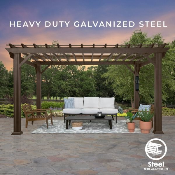 14×12 Ashford Traditional Steel Pergola With Sail Shade Soft Canopy