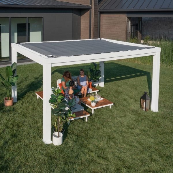 14×10 Windham Modern Steel Pergola With Sail Shade Soft Canopy