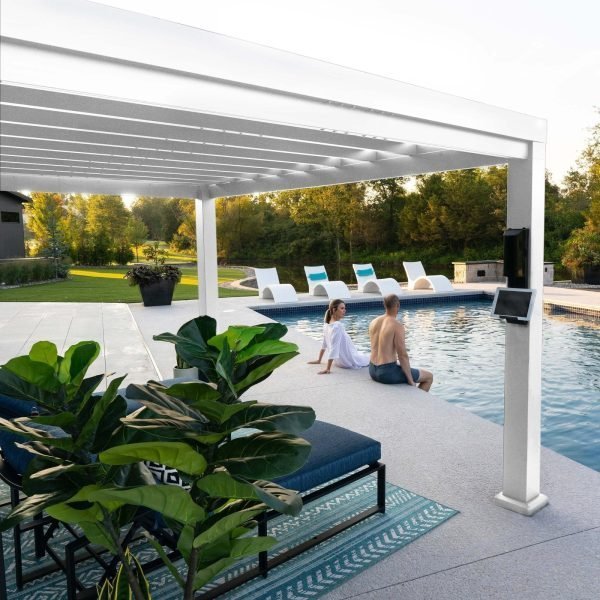 14×10 Windham Modern Steel Pergola With Sail Shade Soft Canopy