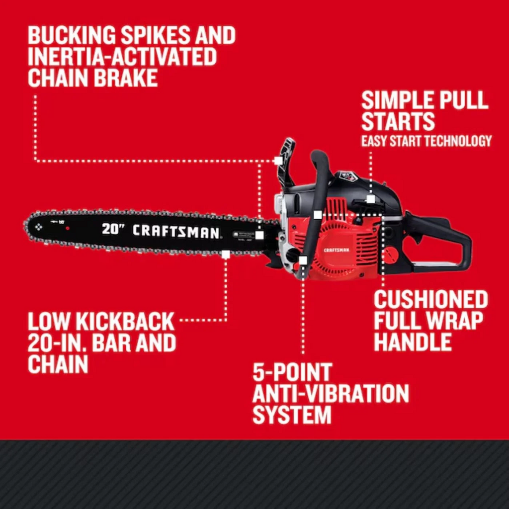 Craftsman S205 20 in 46cc 2-Cycle Gas Powered Chainsaw
