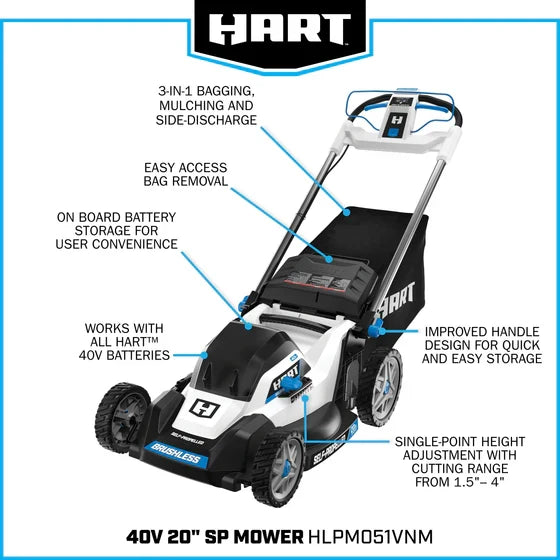 HART Tools 40V 20" Brushless Self-Propelled Electric LownMower