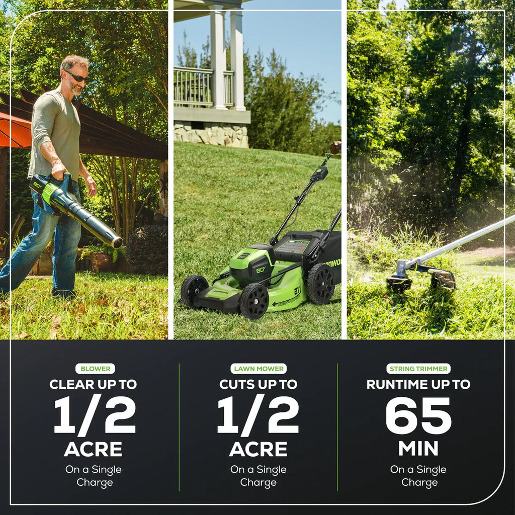 Greenworks 80V 21" Cordless Battery Brushless Self-Propelled Mower 3pc Combo Kit