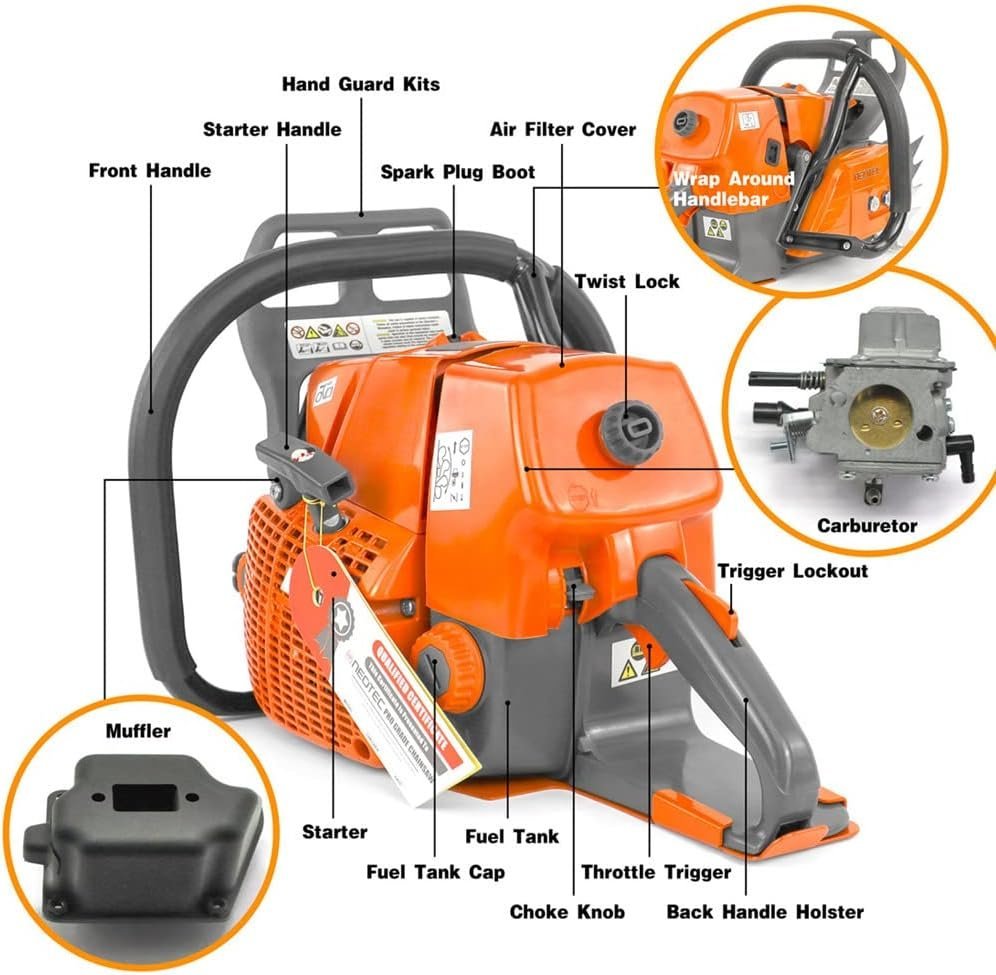NEO-TEC Chainsaw NS892V 92CC Gas Chain Saw Fit 24/28/36/42 Inch Bar, For Big Wood Cutting, All Parts Fit MS660 066 G660 Chainsaws Without Bar