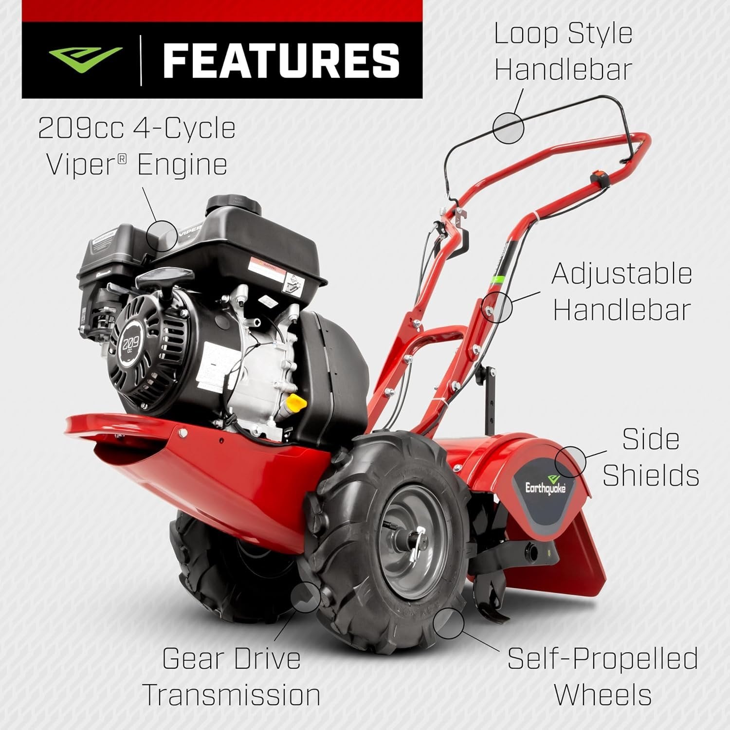 EARTHQUAKE Victory Rear Tine Tiller 209cc 4-Cycle Viper Engine Model 39381 Red/Black