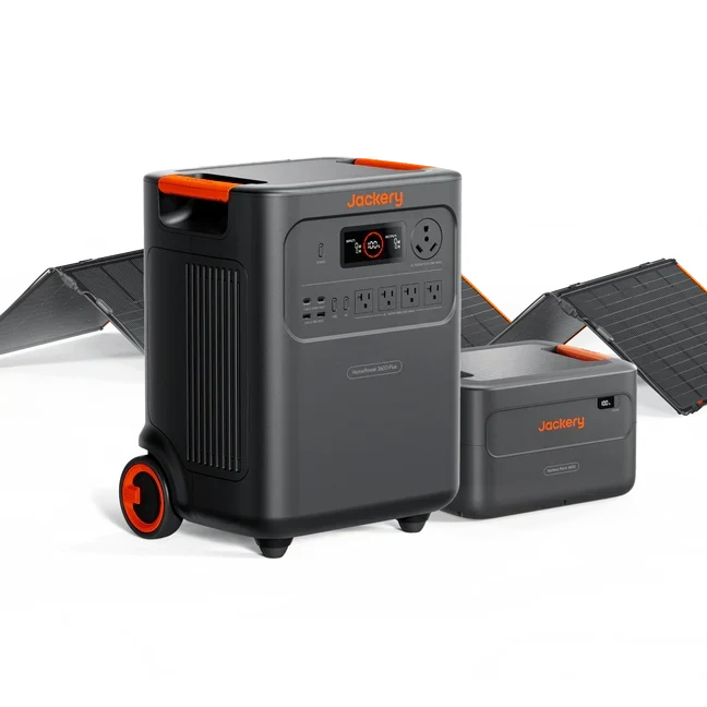 Jackery HomePower 3600 Plus Portable Power Station with 2x 200W Solar Panels, 3600W AC Output, 3584Wh LFP Solar Generator, Expandable up to 21kWh, Essential Home Backup for Home Use, Emergencies, RV