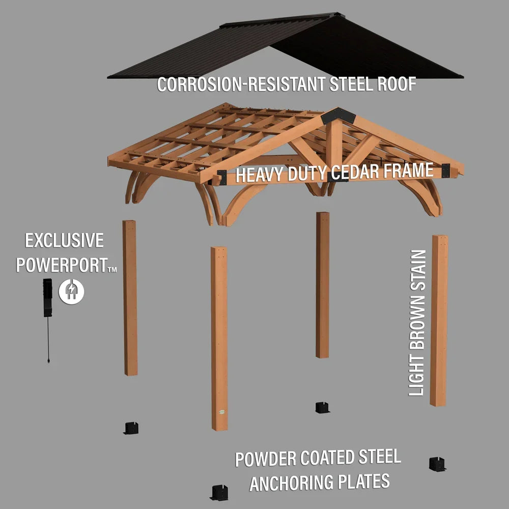 Backyard Discovery Arlington 12x12 Gazebo with Electric - Lt Brown