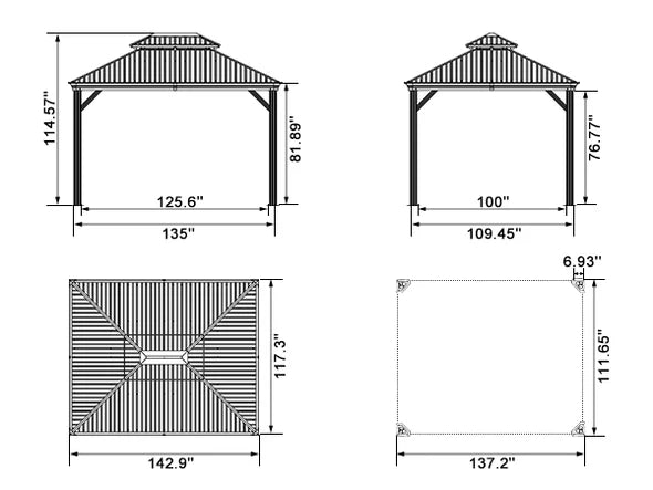 PURPLE LEAF 10X14 Patio Gazebo for Backyard Grey Hardtop Galvanized Steel Roof Awning with Upgrade Curtain