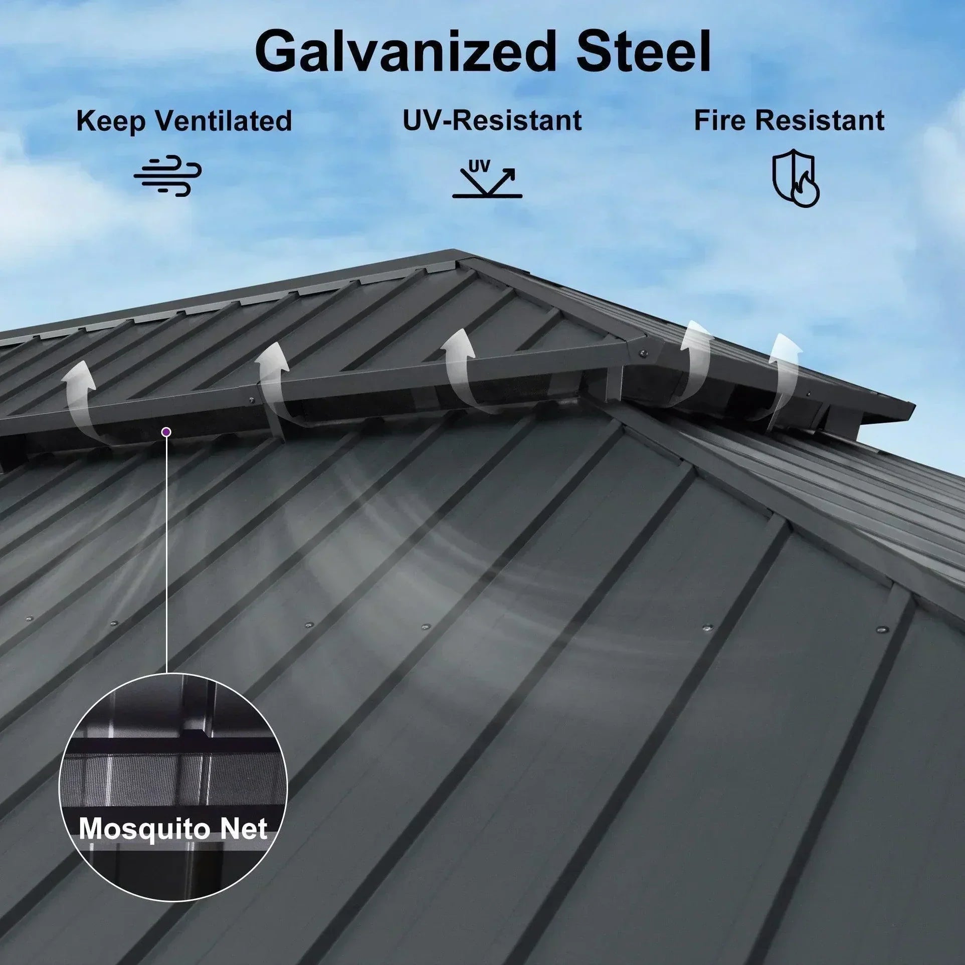 PURPLE LEAF 10X14 Patio Gazebo for Backyard Grey Hardtop Galvanized Steel Roof Awning with Upgrade Curtain