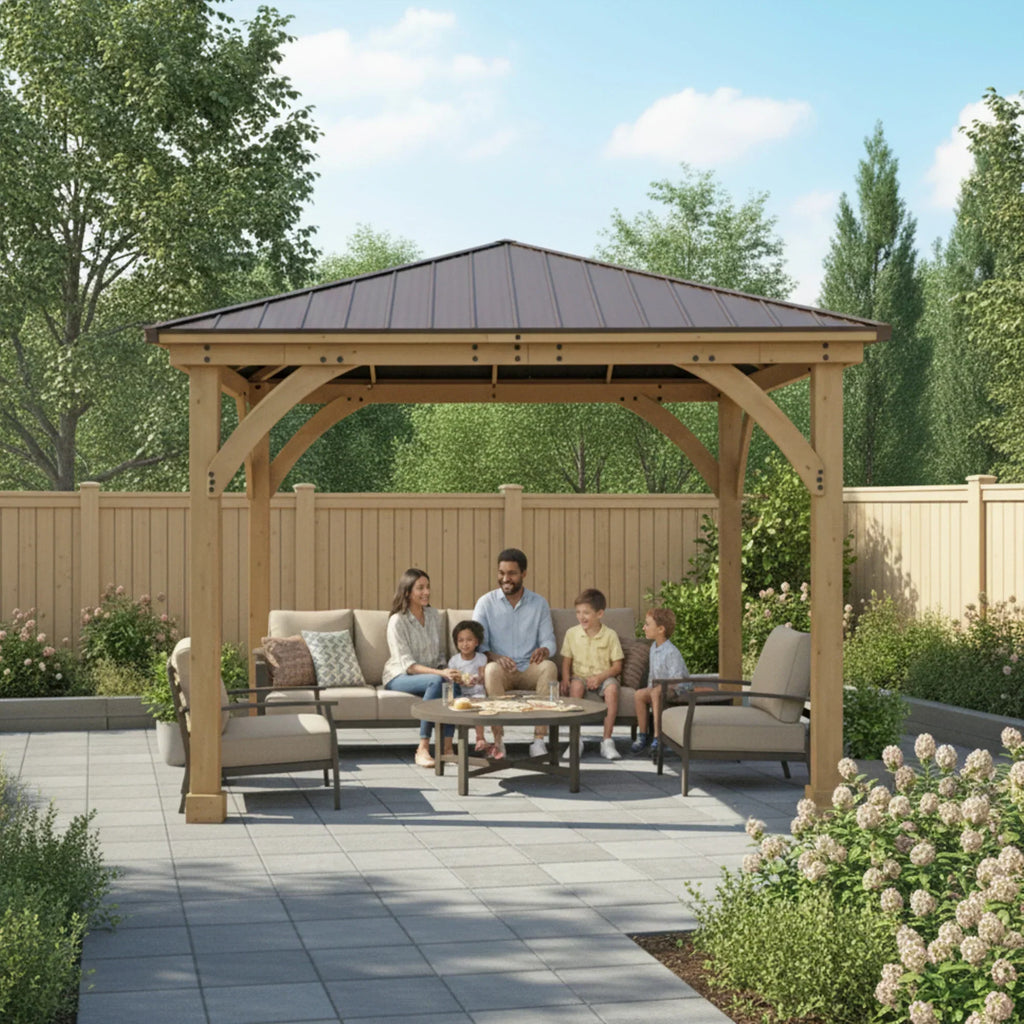 Yardistry Meridian 12x12 Cedar Gazebo with Aluminum Roof