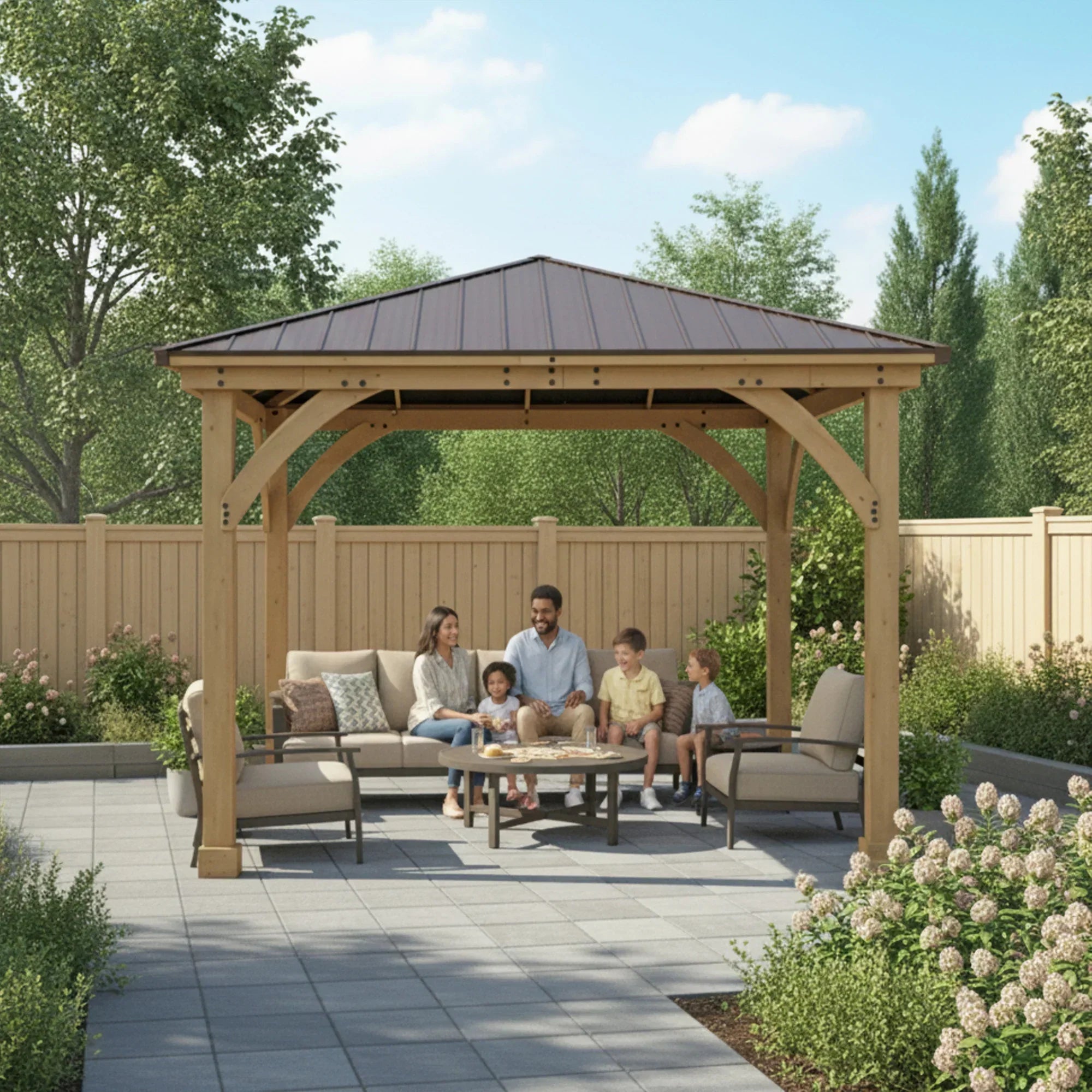 Yardistry Meridian 12x12 Cedar Gazebo with Aluminum Roof