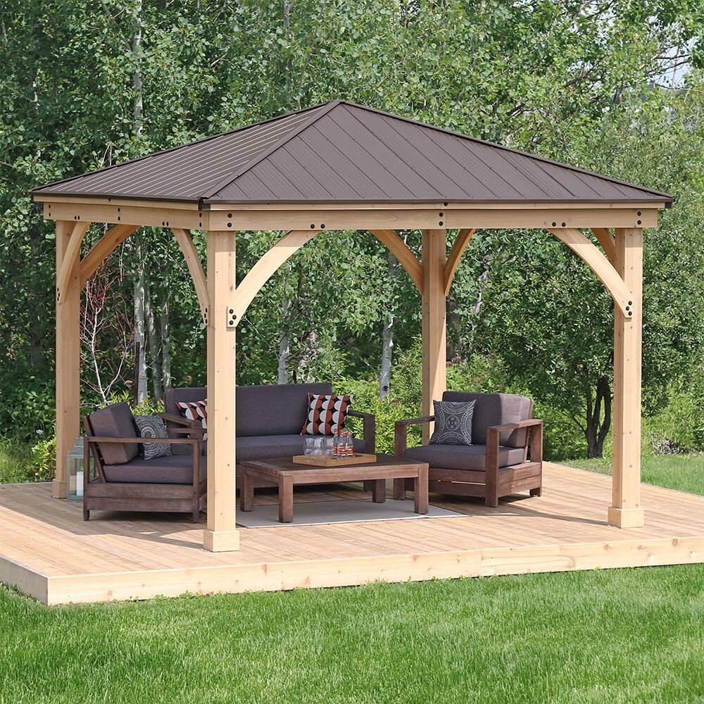 Yardistry Meridian 12x12 Cedar Gazebo with Aluminum Roof