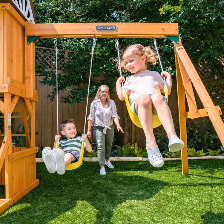 KidKraft Laurel Retreat Multi-Level Clubhouse Swing Set with Two Slides and Two Swings